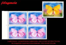 PIEZAS. CUBA. PRUEBAS DE COLOR. 2013-11 MARIPOSAS CUBANAS. SELLO DE 65 CENTAVOS. BLOQUE DE CUATRO - Geschnittene, Druckproben Und Abarten