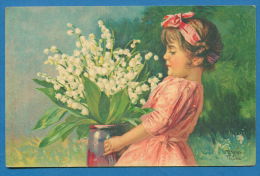 140448 / Artist  Maxim Trübe TRUEBE -  LITTLE GIRL VASE FLOWERS Lily Of The Valley - 890 WENAU PASTELL - Truebe, Maxim