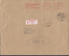 Denmark Registered Einschreiben FREDERIKSSUND (HANDELSBANKEN) Label 1980 Meter Stamp Cover Brief To HØRSHOLM (2 Scans) - Maschinenstempel (EMA)