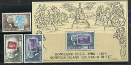 ILE NORFOLK.Centenaire De Sir Rowland Hill 3 T-p Neufs ** Bonne Qualité. Yv.nr  225/27 + BF Nr 2 ** - Rowland Hill