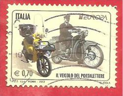 ITALIA REPUBBLICA USATO - 2013 - Europa - Motocicli Usati Per Servizio Postale - Veicolo Portalettere - € 0,70 - S. 3390 - 2011-20: Gebraucht