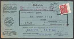 BuM0736 - Böhmen Und Mähren (1942) Klattau - Klatovy (acknowledgment Of Receipt) Tariff: 80h (local Tariff!) - Covers & Documents
