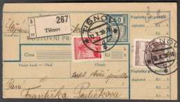 BuM0632 - Böhmen Und Mähren (1939) Tisnov (Postal Parcel Dispach) Tariff: 50h + 3,20K (mixed Franking) - Cartas & Documentos