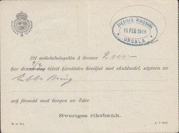 Sweden Postal Stationery Ganzsache Entier Kortbrev Private Print SVERIGES RIKSBANK, UPSALA 1918 (2 Scans) - Ganzsachen