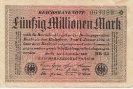 Allemagne - B846 -  Billet Uniface 50  Millionen  Mark ( Type, Nature, Valeur état... Voir Scan) - 50 Mio. Mark