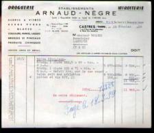 Facture Arnaud - Nègre Castres 26-02-1959 Droguerie Miroiterie Pour Mr Roques Menuisier Laguépie - Drogisterij & Parfum