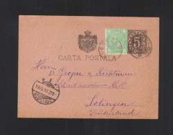 Romania Stationery Uprated 1893 To Germany - Briefe U. Dokumente