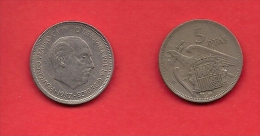 SPAIN 1957, Circulated Coin, 5 Pesetas, Franco,  Km786, C1725 - 25 Pesetas