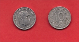 SPAIN 1959, Circulated Coin, 10 Centimos,Franco, Aluminum,    Km790, C1738 - 10 Centesimi