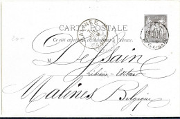 LBL18 - FRANCE - EP CP SAGE 10c CARTON VIOLET 3 LIGNES REPIQUAGE LIBR. HACHETTE PARIS/MALINES 6/7/1890 - Cartes Postales Repiquages (avant 1995)