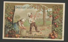 Chocolat Louit, Jolie Chromo Dorée, Thème Enfants, Cueillette Des Pommes - Louit