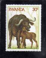 RWANDA 1984 FAUNA ANIMAL BUFFALOES ANIMALS BUFFALO WITH CALF ANIMALI BUFALI ANIMALE BUFALO CON VITELLO MNH - Nuovi