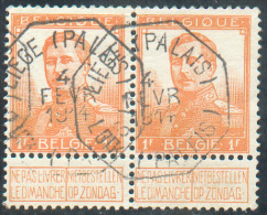 N°116(2) - 1 Fr. Orange (paire) Obl. Télégraphique Bilingue LIEGE (PALAIS) -  9772 - 1912 Pellens