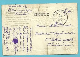 Kaart Met Stempel BINCHE Op 21/081914 (Offensief W.O.I) Naar "Artillerie 4° Brigade...." Met Stempel REBUT - Not Occupied Zone