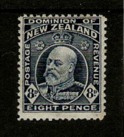 NEW ZEALAND 1909 - 1916  8d INDIGO-BLUE SG 393  MOUNTED MINT Cat £13 - Unused Stamps