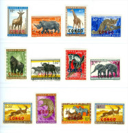 REPUBBLICA DEMOCRATICA DEL CONGO, ANIMALI PROTETTI, 1959, FRANCOBOLLI NUOVI (MLH*), Scott 341-352, 539 - Neufs