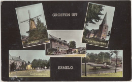 Ermelo - De Molen, Postkantoor, Herv. Kerk, Oorlogsmonument , Gemeentehuis  - Holland/Nederland  (2 Scans) - Ermelo