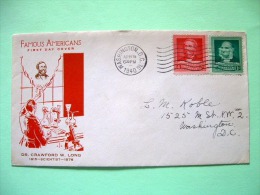 USA 1940 FDC Cover - Famous Americans - Crawford Long - Medecine - Audubon - Birds Paintings - Briefe U. Dokumente