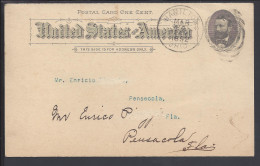 ETATS-UNIS - 1892 - CARTE ENTIER POSTAL DE HAMILTON POUR PENSECOLA - - ...-1900