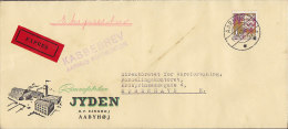 Denmark EXPRESS Label & Kassebrev JYDEN  (Aabyhøj) AARHUS 1947 Cover Brief To KØBENHAVN K. (2 Scans) - Brieven En Documenten