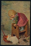 Kaulbach, H. - Poltroons - Girl, Rabbit  ------- Postcard Traveled - Kaulbach, Hermann