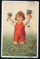 Fialkowska, W. - Gluck Auf Allen Wegen - Boy, Meadow, Clover ----- Postcard Traveled - Fialkowska, Wally