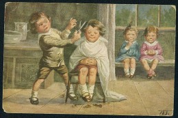 Fialkowska, W. - Children, Hair Cutting ----- Postcard Traveled - Fialkowska, Wally