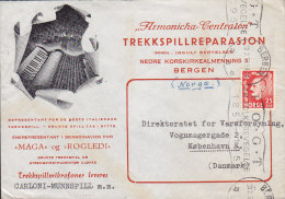 Norway HARMONICHA-CENTRALEN Trekkspillreparasjon, BERGEN 1951 Cover Brief König Haakon VII. Stamp & Christmas Seal !! - Lettres & Documents