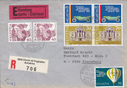 Switzerland EXPRÉS & Recommandé ZÜRICH Flughafen Annahme 1980 Cover Lettera FLENSBURG Germany ESPERANTO Stamp (2 Scans) - Briefe U. Dokumente