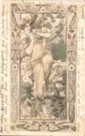 Carte FEMME Effeuillant Marguerite, Style Art Nouveau. Bon état - Pinkawa