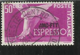 TRIESTE A 1952 AMG - FTT ITALIA ITALY OVERPRINTED DEMOCRATICA ESPRESSO LIRE 50 RUOTA III  USATO USED OBLITERE' - Exprespost