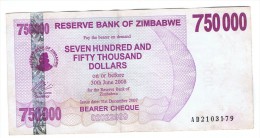 ZIMBABWE -  750.000 Dolar 2007 Circulado  P-52 - Simbabwe