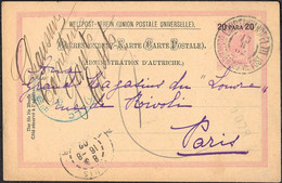 AUSTRIA / LEVANTE AUSTRIACO - GANZSACHEN / INTERO POSTALE 20 Para DA COSTANTINOPEL III A PARIS 13.8.1902 - MICHEL P14b - Oriente Austriaco