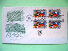 United Nations - New York 1961 FDC Cover - Unite Our Strength - Flags - Block Of 4 With Date - Covers & Documents