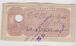 India  KG V   4 Rupees   Court Fee   # 81647  F   Inde Indien - Sonstige & Ohne Zuordnung