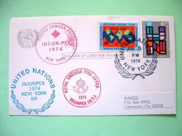 United Nations - New York 1974 Special Cancel Stamped Card - World Map - UN Letters - Canada Sweden INJ-UN-PEX - INJU... - Lettres & Documents