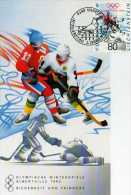 Carte 1° Jour, Timbre,obliteration,Jeux Olympiques Hiver Hockey Sur Glace,Albertville, Liechtenstein - Juegos Olímpicos