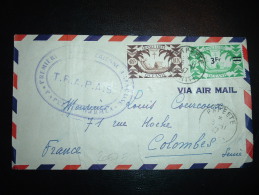 LETTRE PAR AVION POUR FRANCE TP FRANCE LIBRE 10F + 25C SURCHARGE 3F OBL. 3-11-47 PAPEETE TAHITI + 1ERE LIAISON AERIENNE - Storia Postale