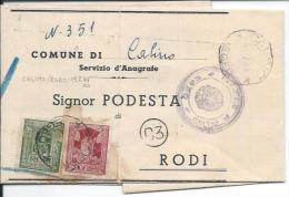 1944 Colonie - Egeo - Piego Da Calino Per Rodi  - Rarità - Ägäis (Calino)