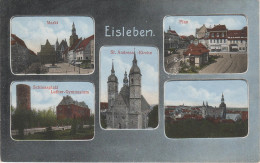 AK Eisleben Markt Plan Andreas Kirche Schlossplatz Luther Gymnasium Bei Halle Sangerhausen Querfurt Mansfeld Feldpost - Eisleben