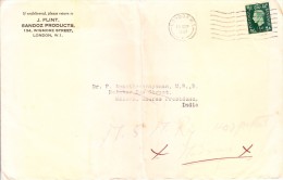 Great Britain 1937 Half Pence Green King Edward VIII Used From London To Madurai Via Madras, India - Briefe U. Dokumente