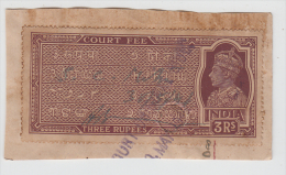 India  KG VI   3 Rupees  Court Fee   # 81578  F   Inde Indien - Sonstige & Ohne Zuordnung