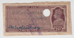 India  KG VI   2 Rupees  Court Fee  Used At  High Court   # 81626  F   Inde Indien - Sonstige & Ohne Zuordnung