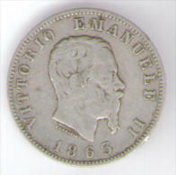 ITALIA 1 LIRA 1863 VITTORIO EMANUELE II AG SILVER - 1861-1878 : Victor Emmanuel II