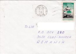 TRAM, TRAMWAY, OVERPRINT STAMP ON COVER, 2001, ROMANIA - Lettres & Documents