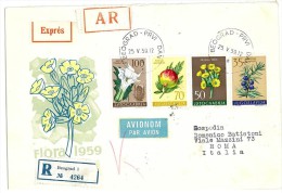 JUGOSLAVIA - YUGOSLAVIA - Local Flora 1959 LETTERA RACCOMANDATA  SERIE COMPLETA - PER L'ITALIA - Briefe U. Dokumente