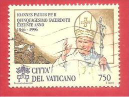 VATICANO USATO - 1996 - 50º Anniversario Ordinazione Sacerdotale Sua Santità Giovanni Paolo II - £ 750 - S. 1054 - Oblitérés