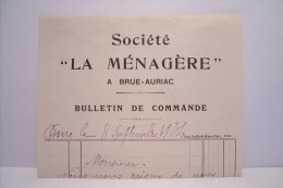 BRUE -AURIAC  ---SOCIETE  "LA  MENAGERE  " Bon De Commande - Drogisterij & Parfum