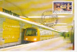 TRAINS, SUBWAY, BUCHAREST METRO NETWORK, STATION, CM, MAXICARD, CARTES MAXIMUM, 1990, ROMANIA - Tramways