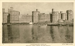 CARNARVON CASTLE - South View From River Saint - 2 Scans - Caernarvonshire